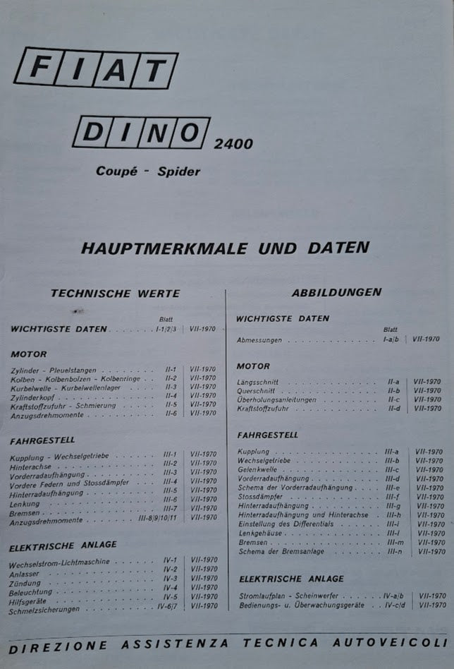 Fiat Dino 2400: Hauptmerkmale und Daten