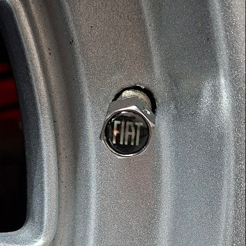 Fiat Ventilkappen (4er Set), Metall, verchromt, mit Sicherungsschraube