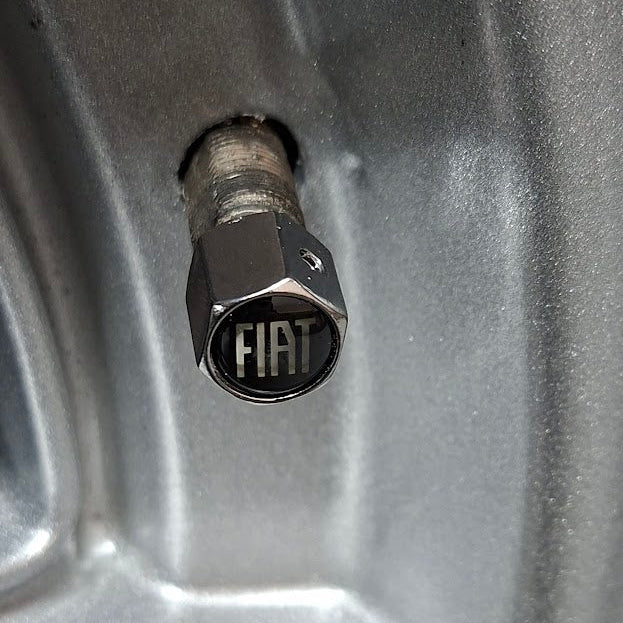 Fiat Ventilkappen (4er Set), Metall, verchromt, mit Sicherungsschraube